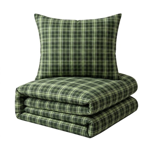Komplet Pościeli Dwuosobowej Zielona Krata 140X200 Z 2 Poszewkami 70X80