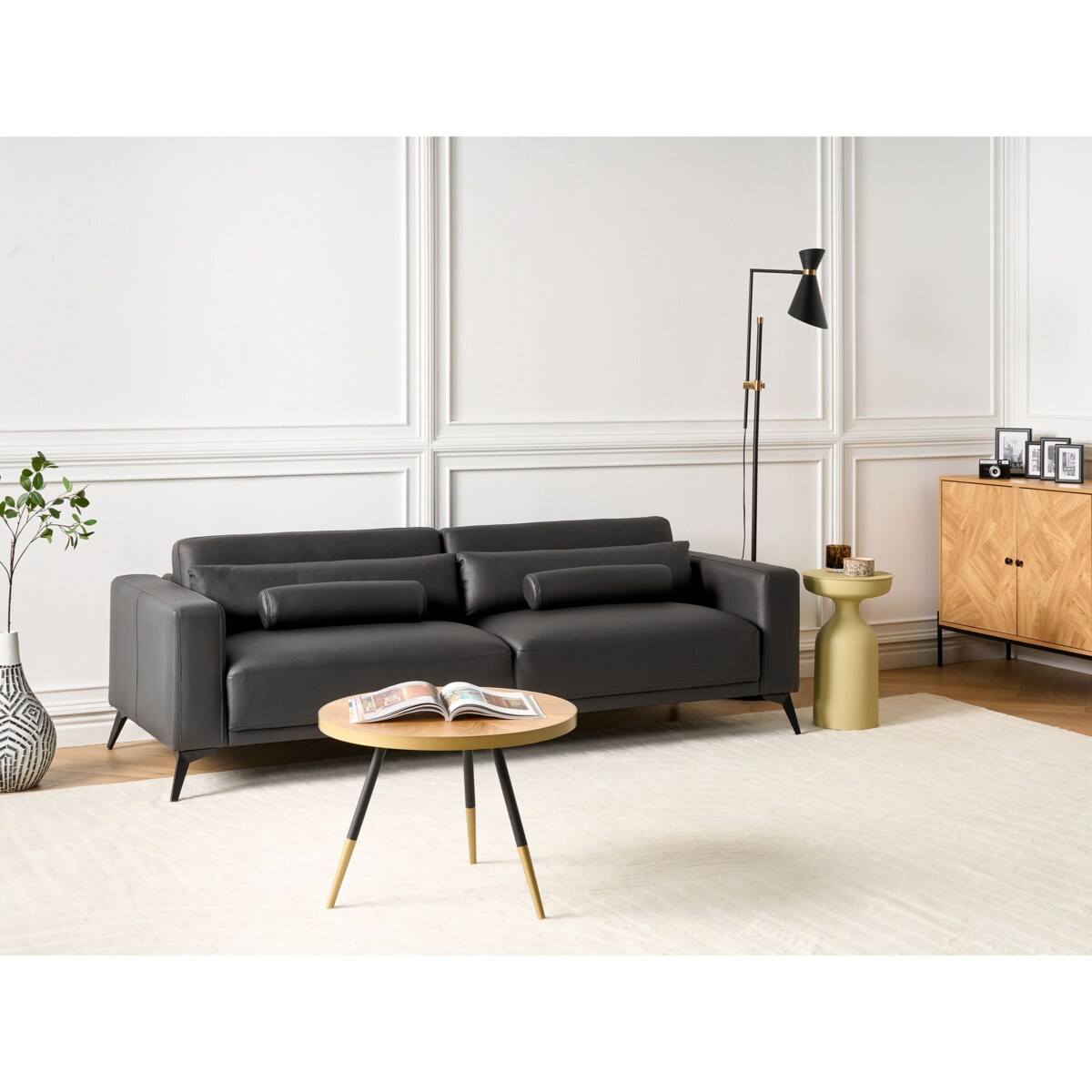 Sofa 3-osobowa ekoskóra czarna ANGE