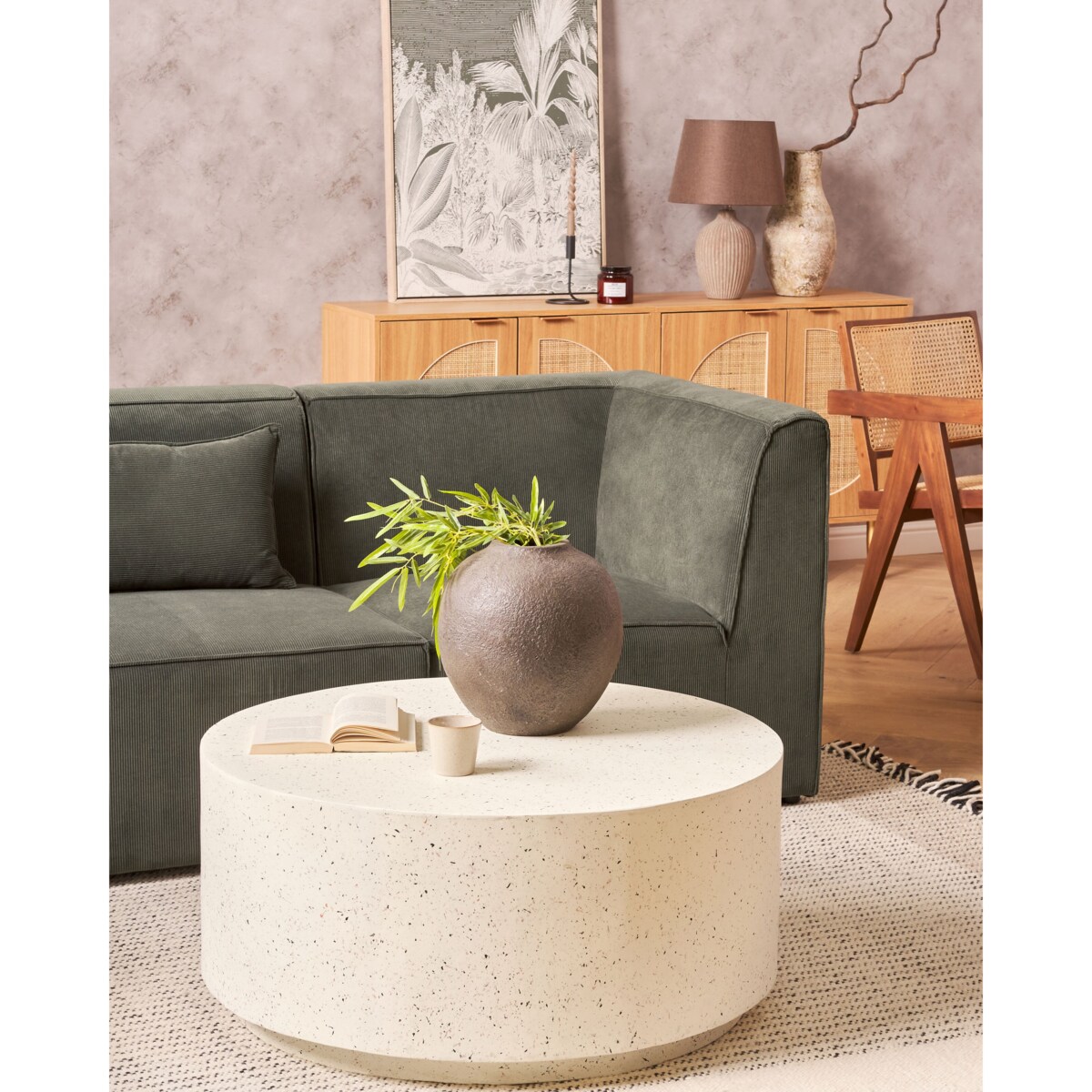 Sofa modułowa dla 3 osób LEMVIG Sztruks Ciemnozielony