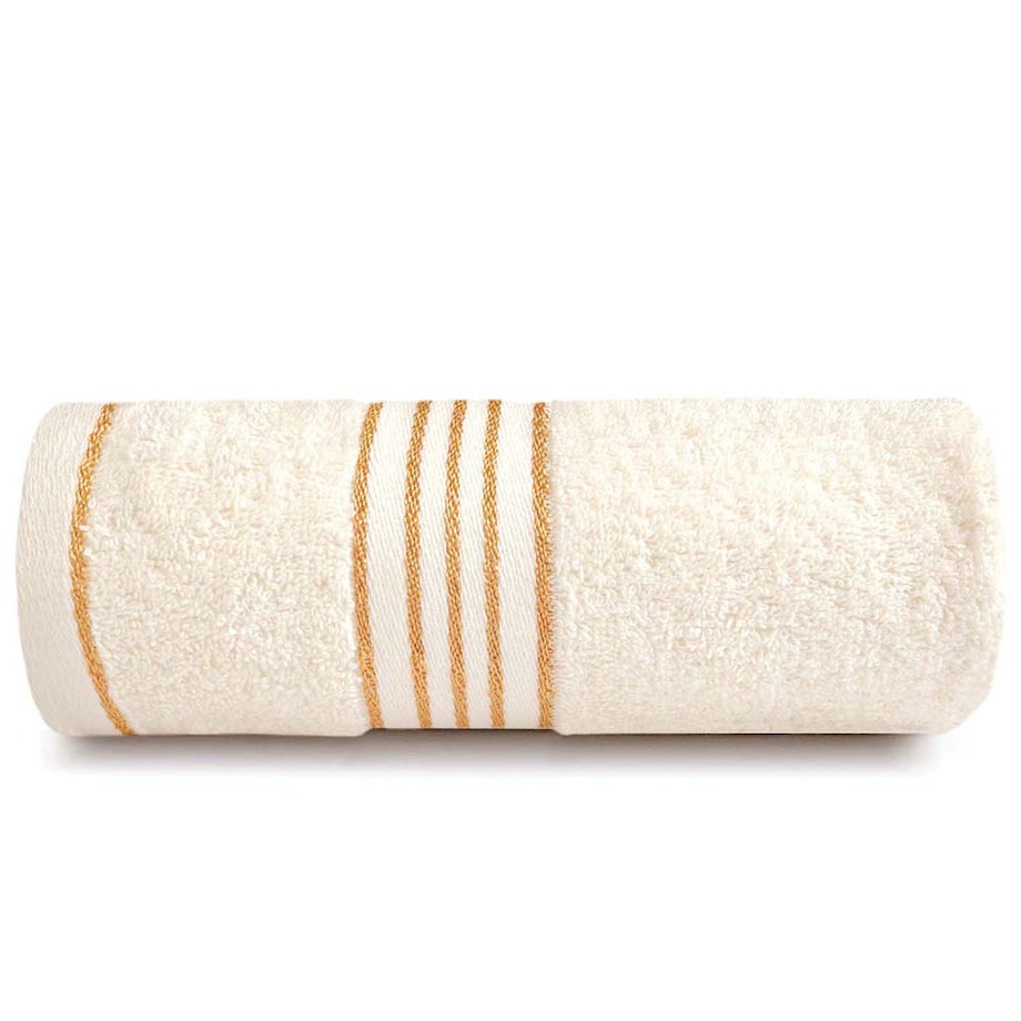 Ręcznik do rąk 30x50 cm bawełniany kolor ecru z bordiurą w złote paski 500 g/m2 TIWANO