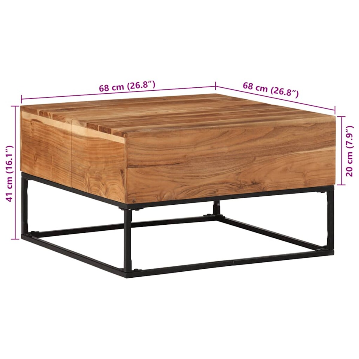 vidaXL Stolik kawowy, 68x68x41 cm, lite drewno akacjowe