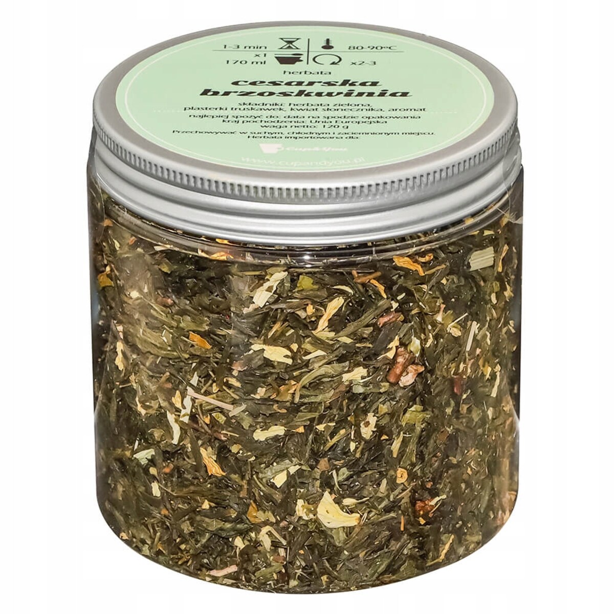 Herbata zielona CESARSKA BRZOSKWINIA o smaku słodkiej soczystej brzoskwini - herbata liściasta sypana mieszanka napar susz - gotowa na prezent upominek