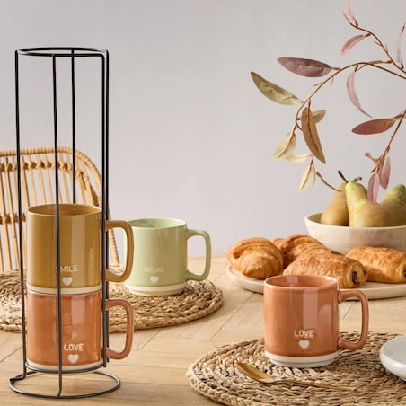 Komplet 4 kubków na stojaku Relax 340 ml