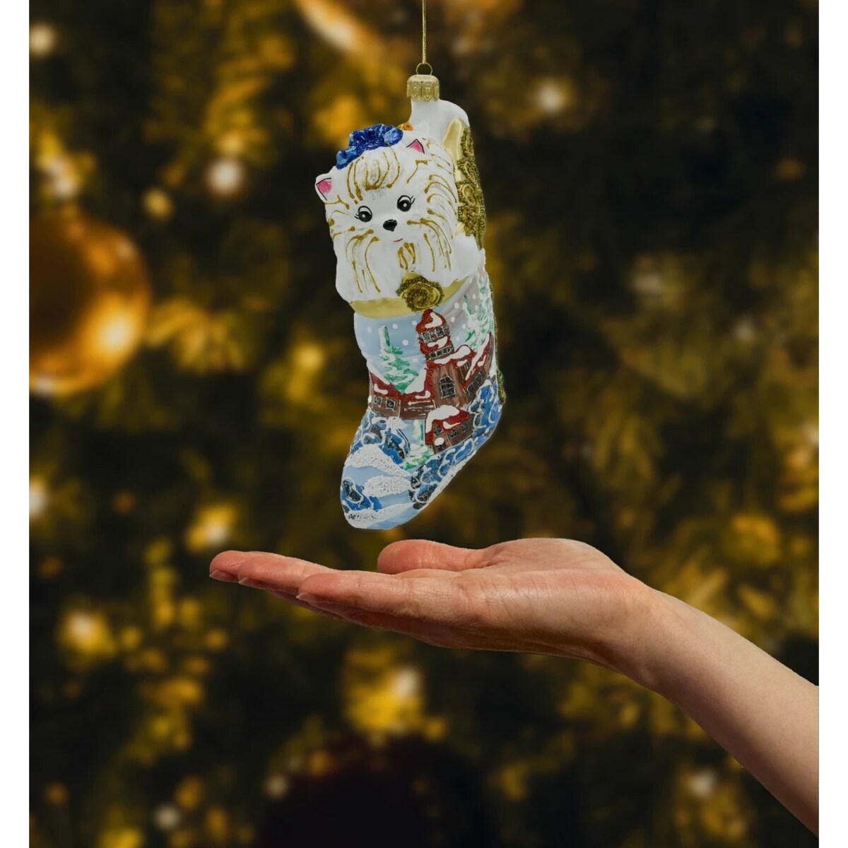 Bombka choinkowa: Świąteczna skarpeta z pieskiem