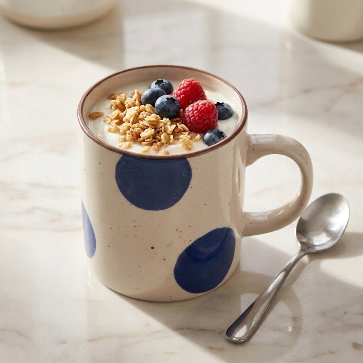 KUBEK CERAMICZNY W KROPKI 300ml BEŻOWY DO KAWY HERBATY Z UCHWYTEM NA KAWĘ