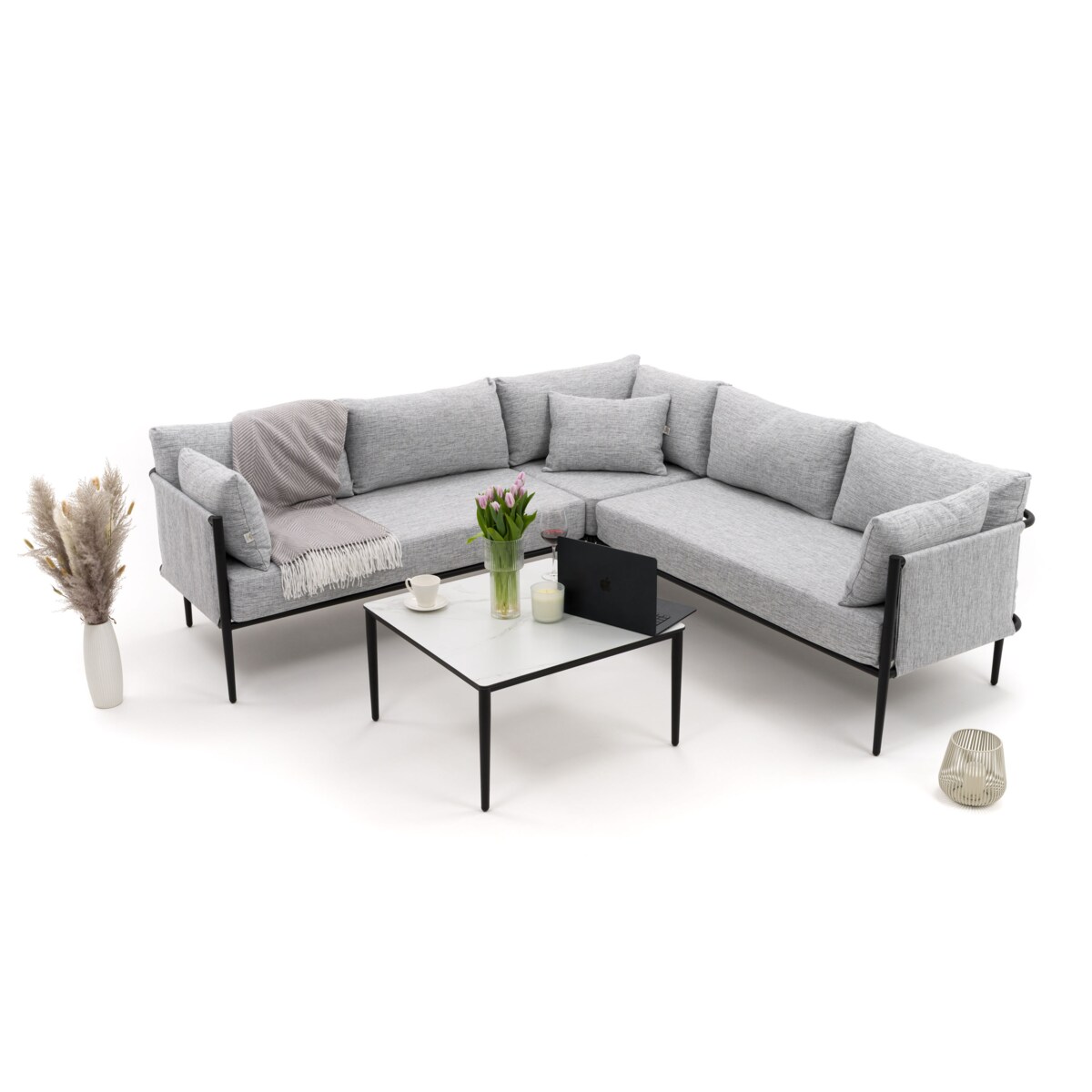 Zestaw mebli ogrodowych aluminiowe nowoczesne narożnik BELIZE szaro białe