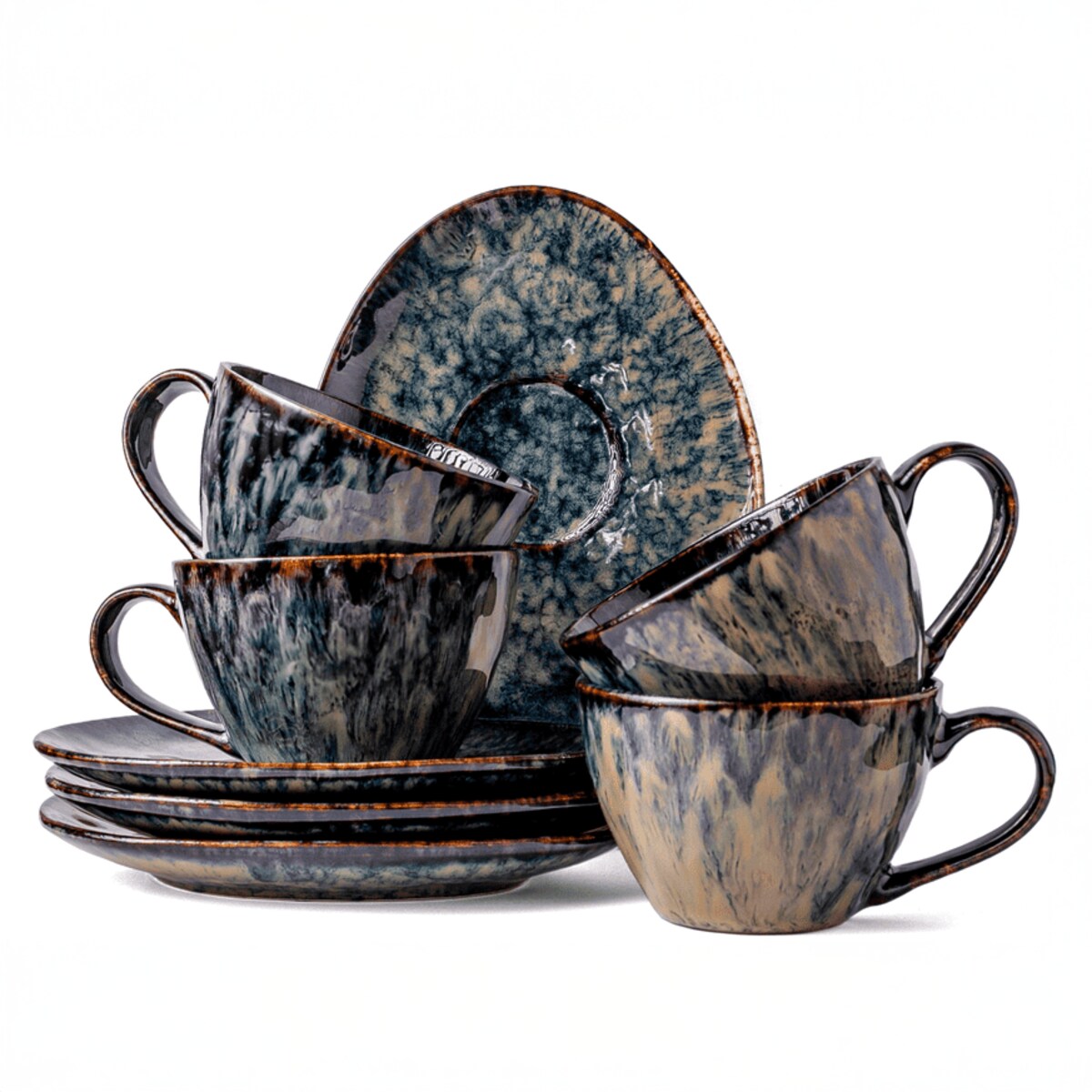 Serwis kawowy Kasai żółto-zielony na 4 osoby 8 szt. Nowoczesny Do zmywarki Komplet filiżanka i spodek