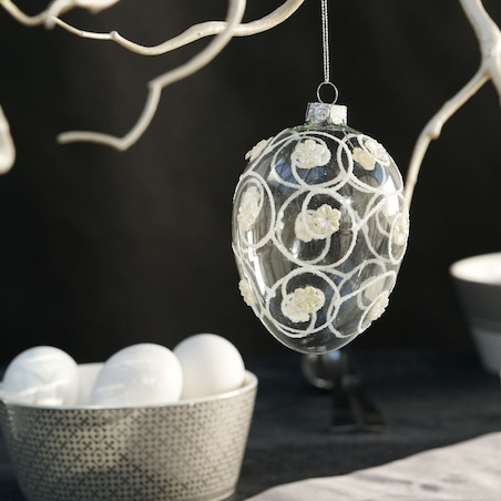 VILLA ITALIA Bombka szklana jajko przeźroczyste dekorowane 11,5 cm