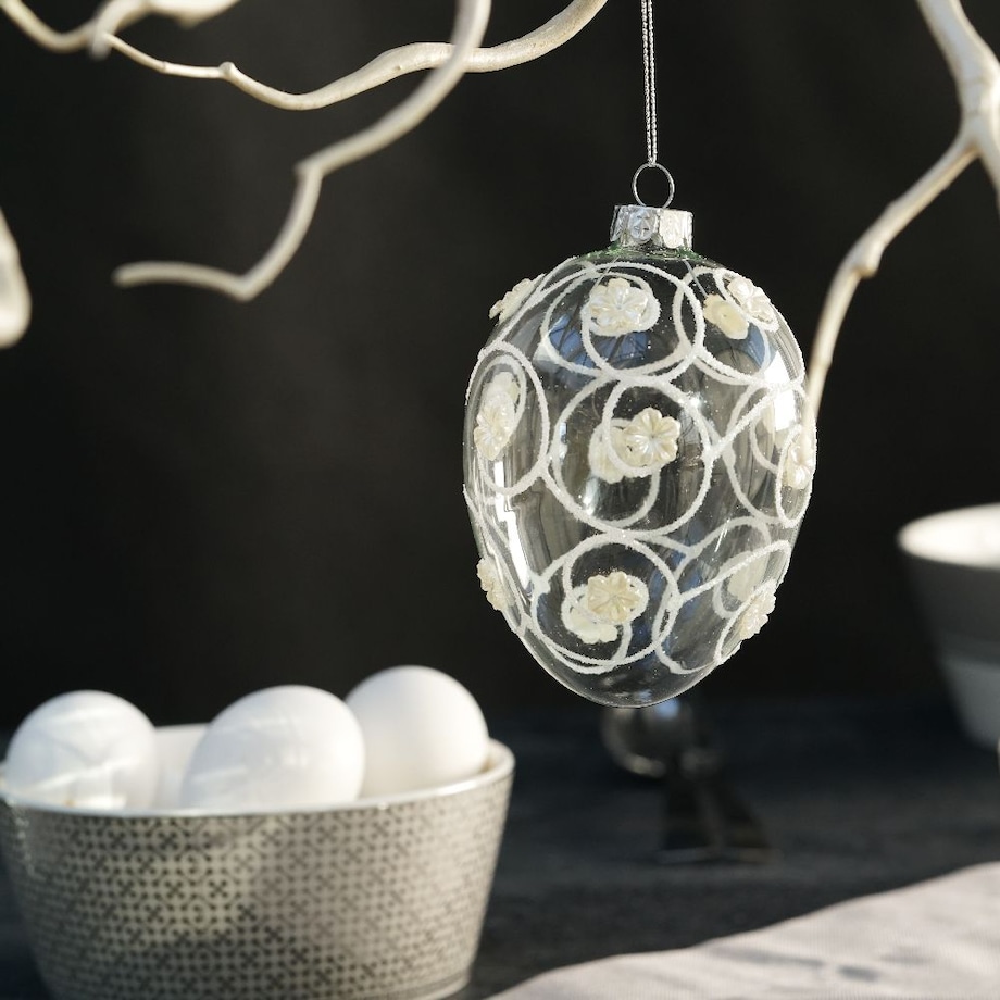VILLA ITALIA Bombka szklana jajko przeźroczyste dekorowane 11,5 cm
