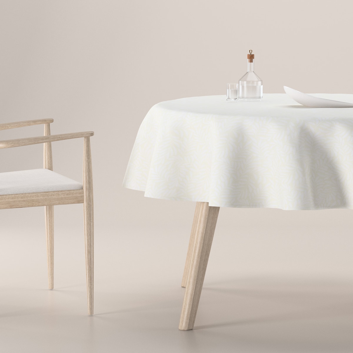 Obrus okrągły 130 x 130 cm śmietankowa biel, listki