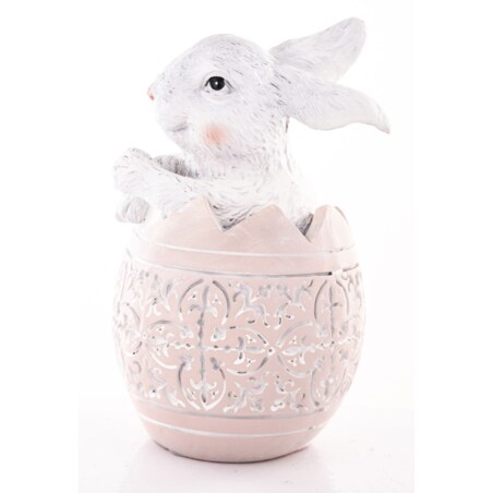 Dekoracja - króliczek w skorupce PISANKI 13x7,5x7,5 cm różowa