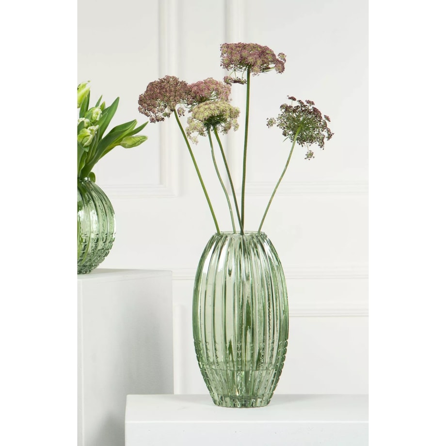 WAZON SZKLANY WYSOKI ZIELONY przezroczysty na bukiety gałązki do salonu