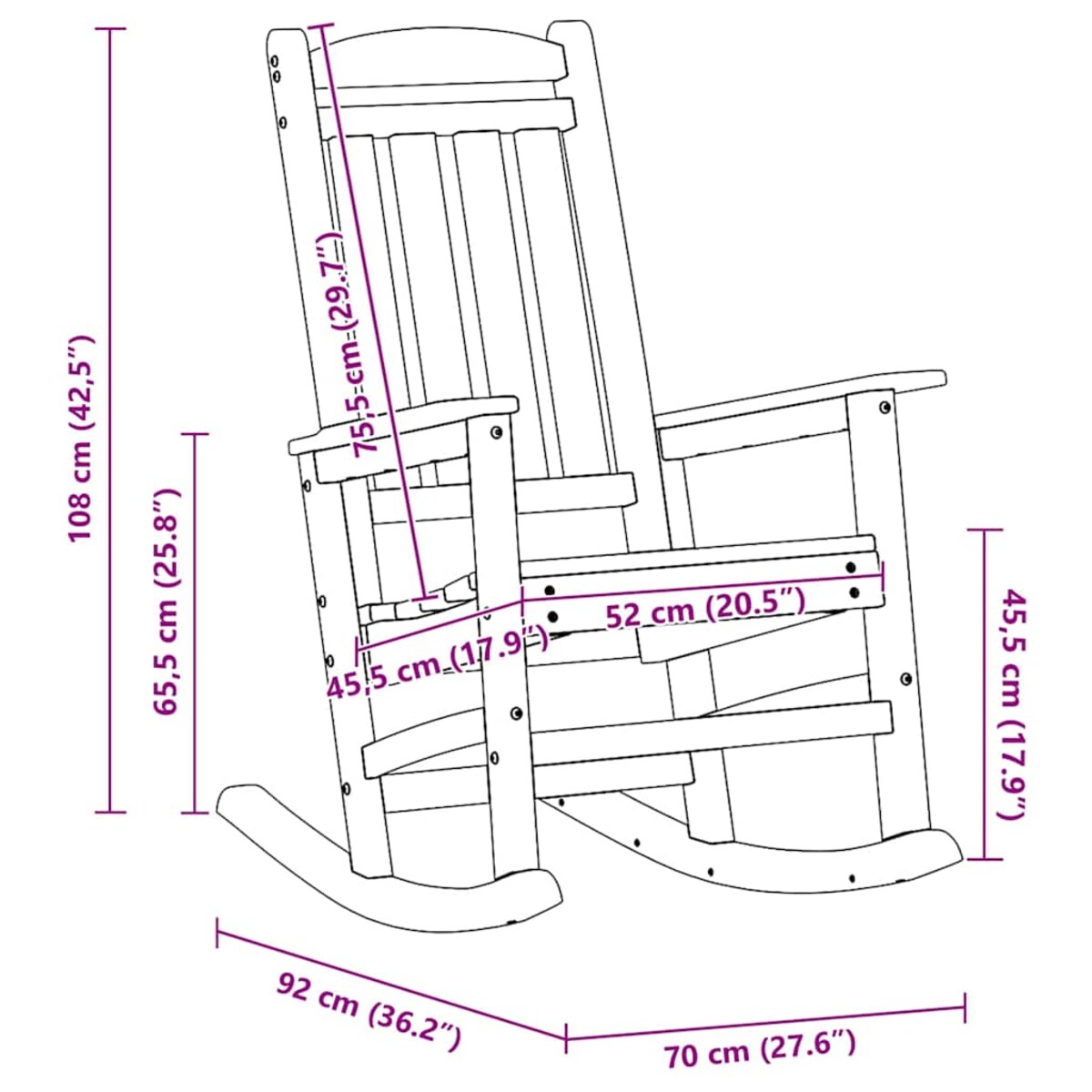 vidaXL Ogrodowe Krzesło Bujańce 2 pcs Jasnoszary 70 x 92 x 108cm