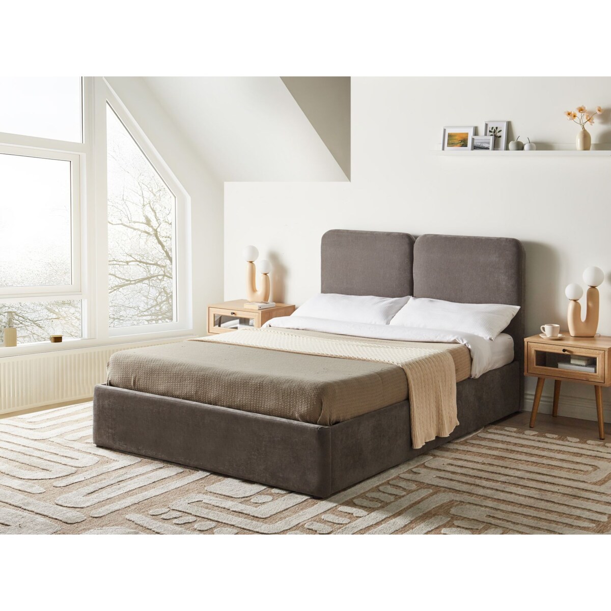 Łóżko z pojemnikiem ARBOIS 140 x 200 cm Beżowoszary