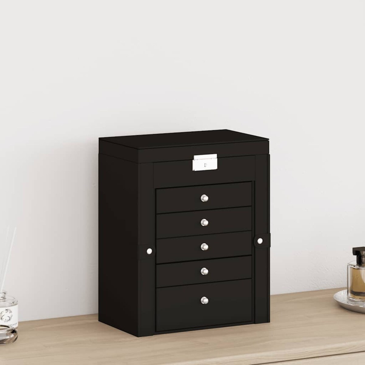 vidaXL Pudełko na biżuterię 6-warstwowe z lustrem zamykane na klucz