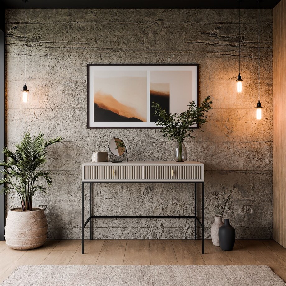 Konsola MIDNIGHT z szufladami na czarnym stelażu, kaszmir