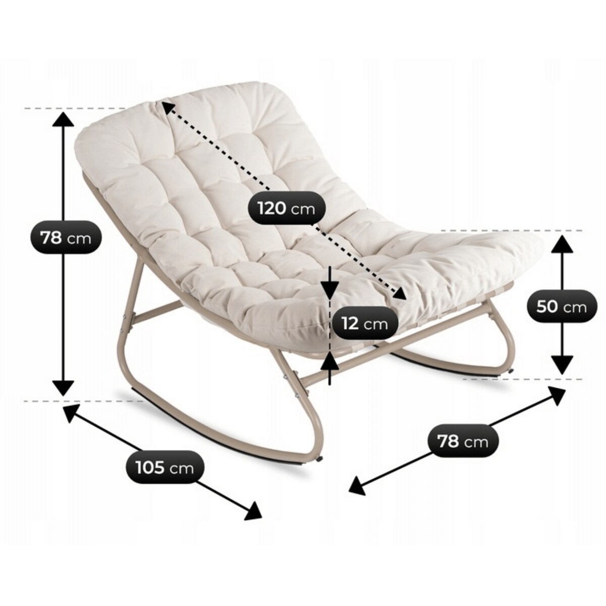 Fotel Bujany Ogrodowy Bujak Na Taras Do Salonu Beżowy Kaszmir AURORA