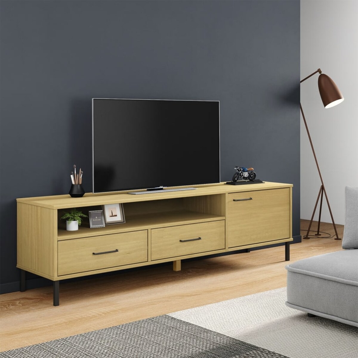 vidaXL Szafka pod TV OSLO, metalowe nóżki, brązowa, sosnowa