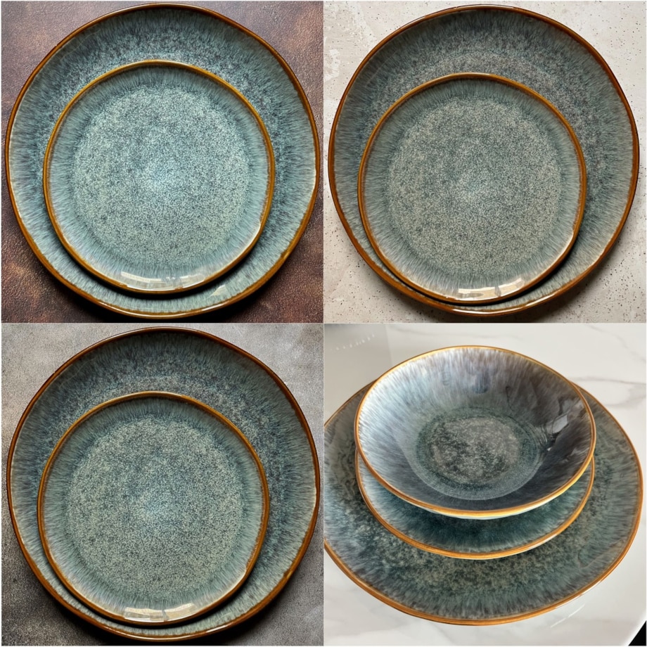 Serwis obiadowy Aokari niebiesko-biały na 6 osób 18 szt. Nowoczesny Do zmywarki Komplet talerzy