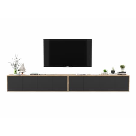 Wisząca Szafka RTV Loft Komoda RTV Dąb Wotan Czarny MAT 300 cm