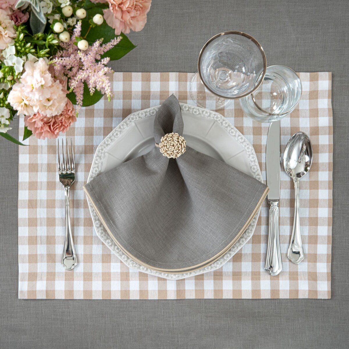 Bieżnik Beige Gingham - 40 cm x 140 cm