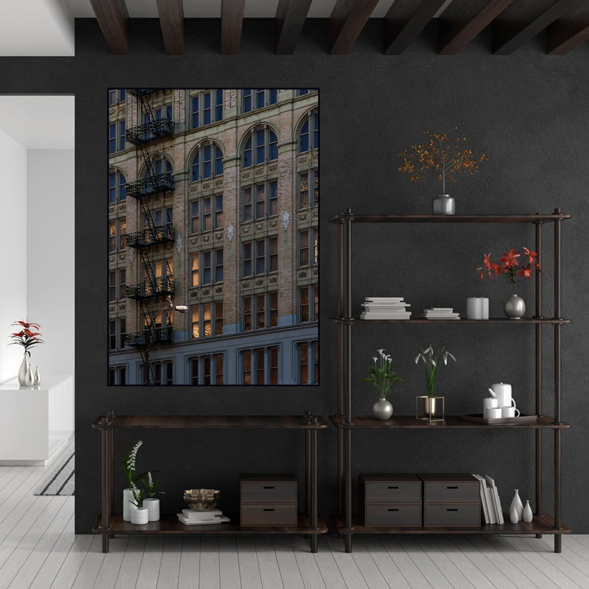 plakat płomienie w oknach nowy jork usa 30x40 cm