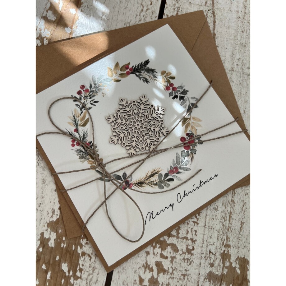 Stylowa ręcznie robiona kartka świąteczna Merry Christmas