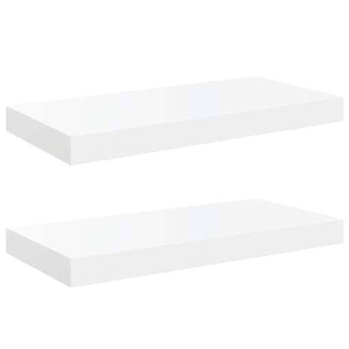 vidaXL Półki ścienne, 2 szt., wysoki połysk, białe, 50x23x3,8 cm, MDF