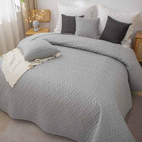 Narzuta na Łóżko 200 x 220 Pikowana Dash Srebrny Dwustronna Jednokolorowa