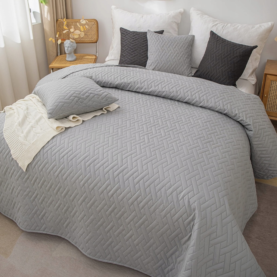 Narzuta na Łóżko 200 x 220 Pikowana Dash Srebrny Dwustronna Jednokolorowa