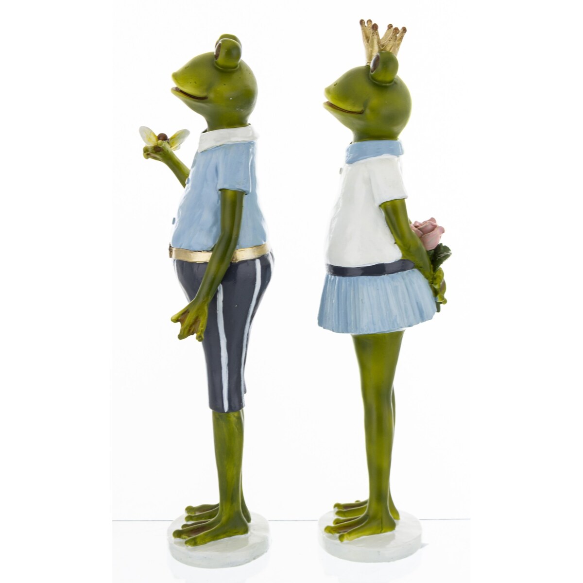 Dekoracja - Królowa żaba z małżonkiem 28x7,5x7 i 27,5x7,5x6 cm niebieska spódniczka
