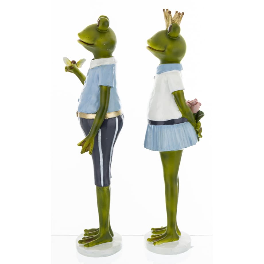 Dekoracja - Królowa żaba z małżonkiem 28x7,5x7 i 27,5x7,5x6 cm niebieska spódniczka