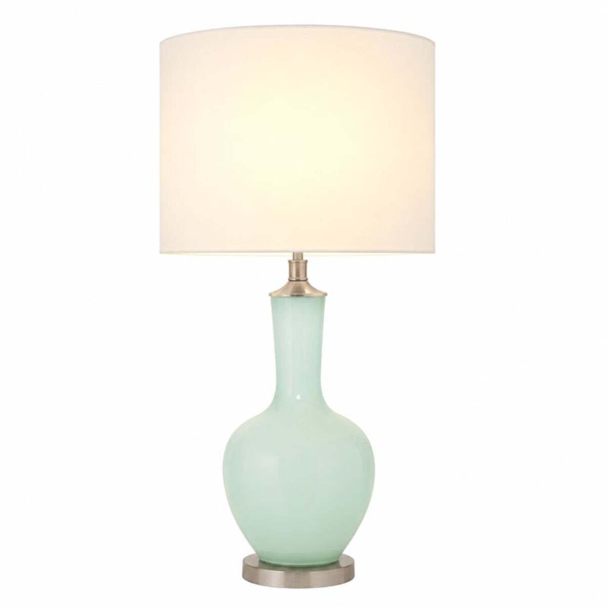 Lampa seledynowa na komodę w stylu hamptons z białym abażurem NANKIN