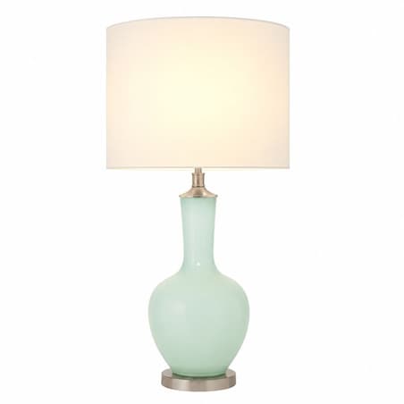 Lampa seledynowa na komodę w stylu hamptons z białym abażurem NANKIN
