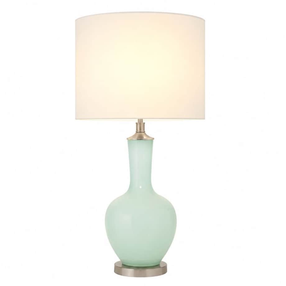 Lampa seledynowa na komodę w stylu hamptons z białym abażurem NANKIN