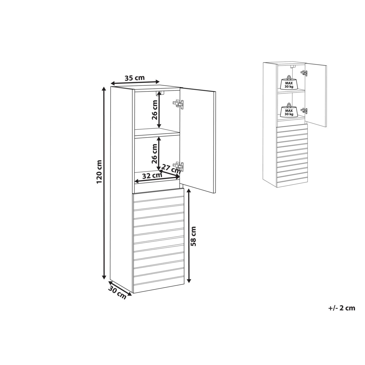 Szafka wisząca łazienkowa URUCU 35 cm Jasnobrązowy