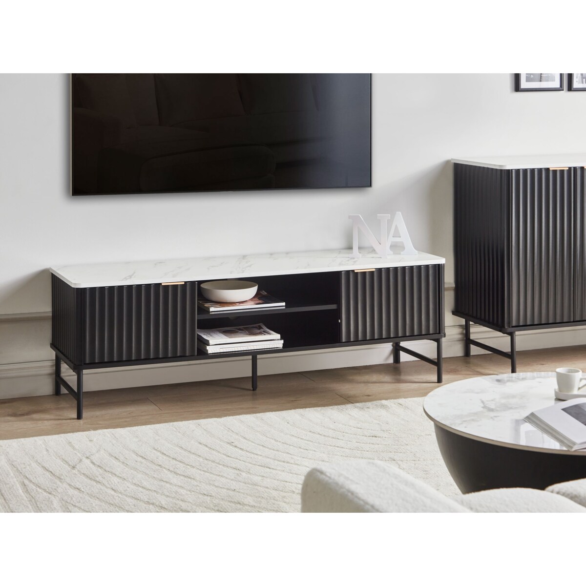 Szafka RTV GLASTONBURY Biały marmur