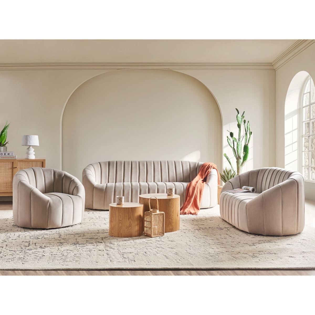 Sofa 3-osobowa welurowa beżowa MALUNG