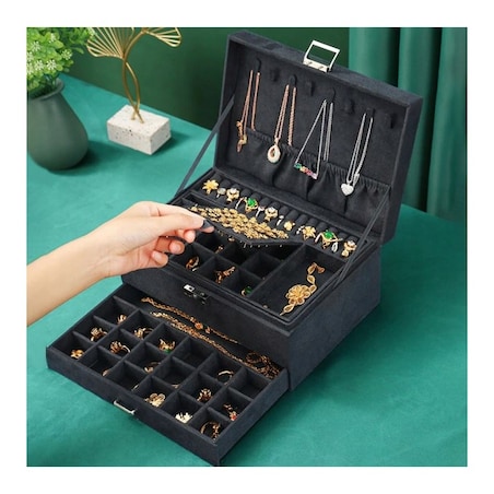 Szkatułka na biżuterię kuferek etui organizer czerń PD119CZ