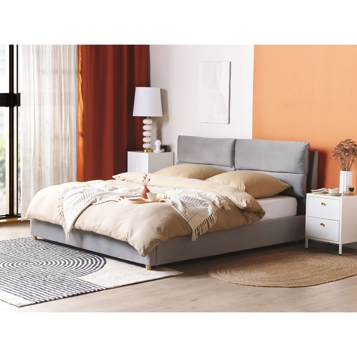 Łóżko z pojemnikiem welurowe 180 x 200 cm jasnoszare BATILLY