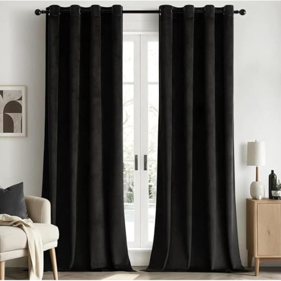 Zasłony welurowe 140x250 czarne przelotka