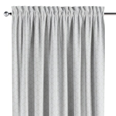 Zasłona na kanale z grzywką 1 szt. 130x245 wzór sześcianów na białym tle