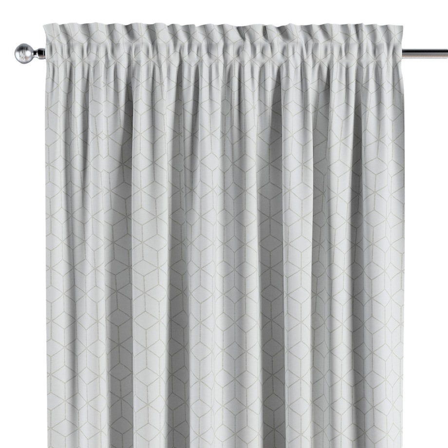 Zasłona na kanale z grzywką 1 szt. 130x245 wzór sześcianów na białym tle