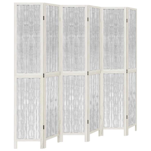 vidaXL Parawan pokojowy, 6-panelowy, biały, lite drewno paulowni