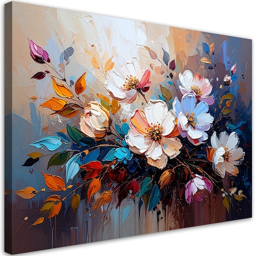 Feeby Obraz nowoczesny, Bukiet Kwiatów Kolorowa Abstrakcja 90x60