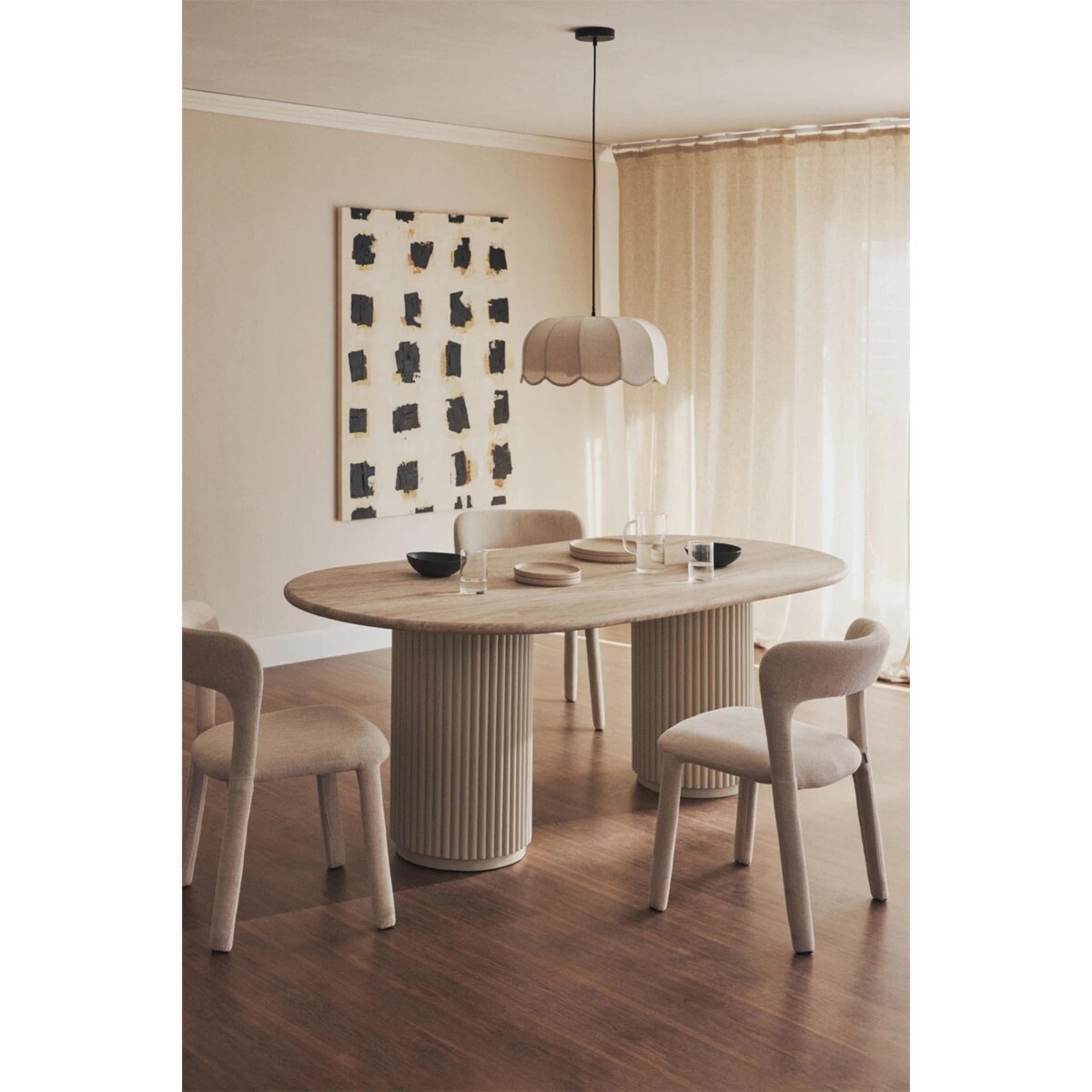 Owalny stół jadalniany 200x100 cm z trawertynu i drewna mango Norma