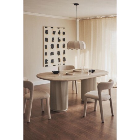 Owalny stół jadalniany 200x100 cm z trawertynu i drewna mango Norma