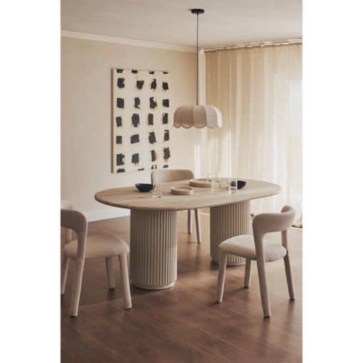 Owalny stół jadalniany 200x100 cm z trawertynu i drewna mango Norma