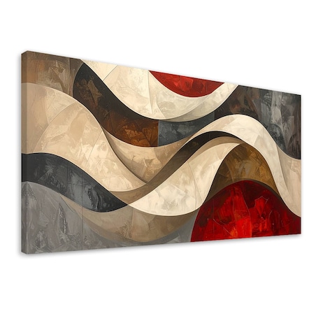 Obraz do salonu sypialni biura loftu, Abstrakcja linie kształty beżowy czerwony