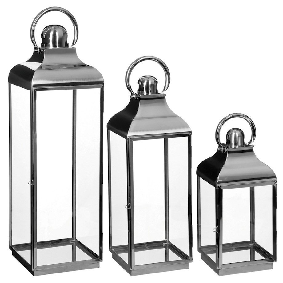 Lampion dekoracyjny szklany INOX, 3 sztuki w komplecie